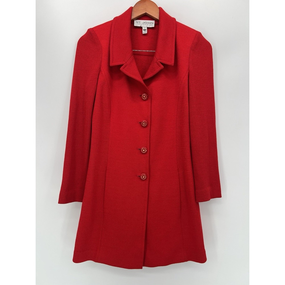 St John Collection Women's Red Knit Midi Coat Dress Size 2